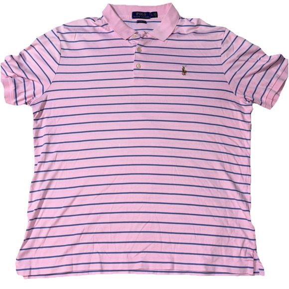 Polo Ralph Lauren Other - Polo Ralph Lauren Mens Large Classic Fit Pink Navy Blue Striped Polo Shirt LG